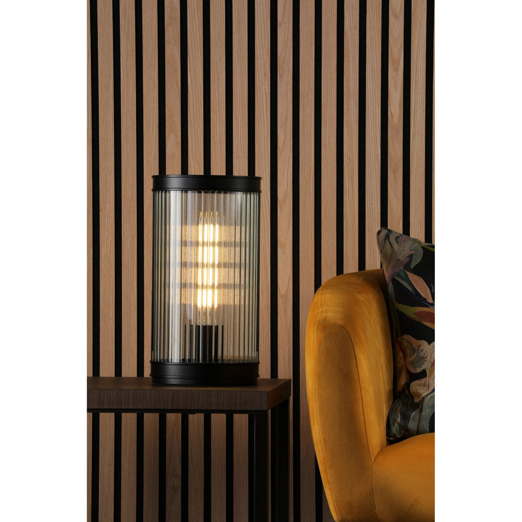 Bianka Table Lamp In Matt Black Finish With Ribbed Glass Shade BIA4222