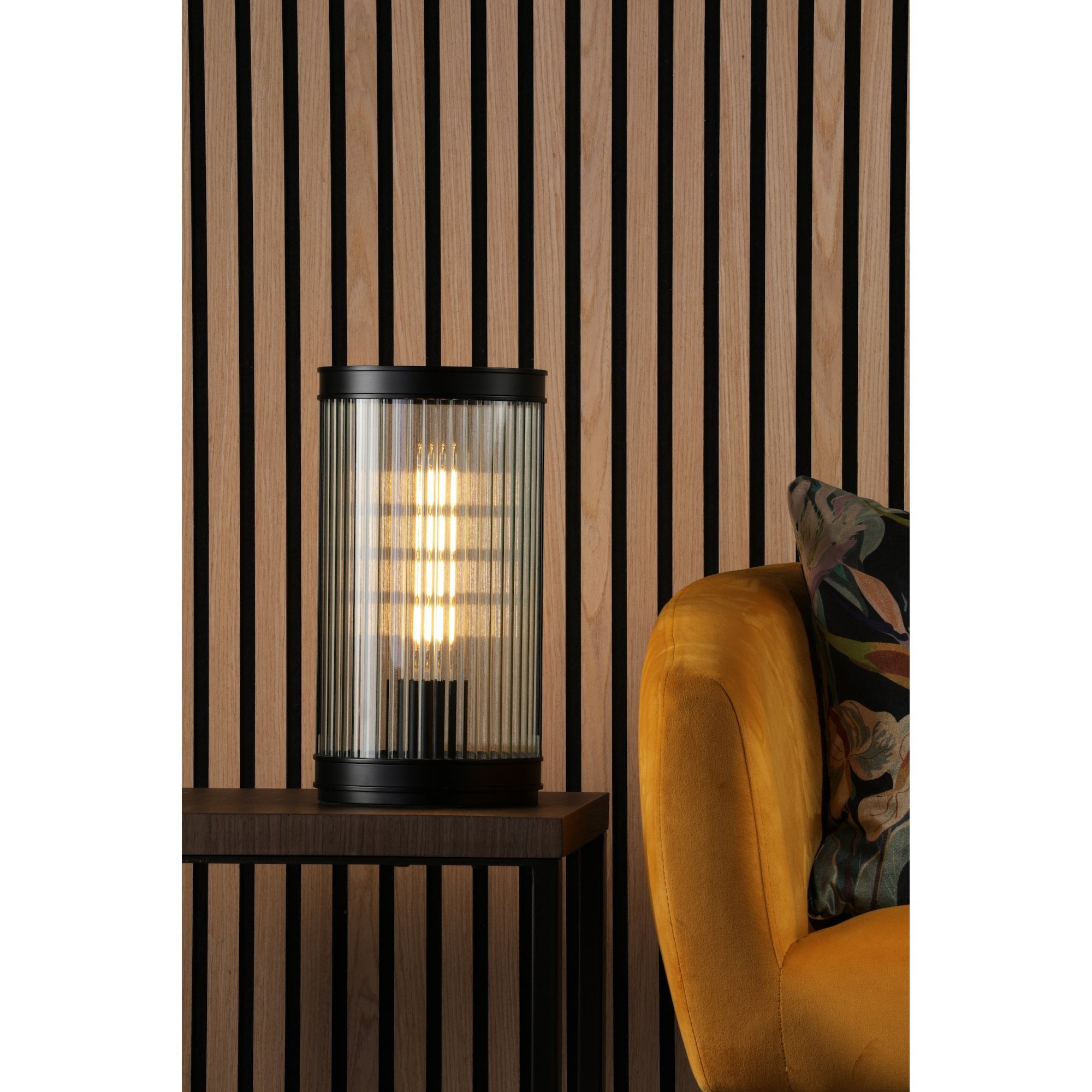 Bianka Table Lamp In Matt Black Finish With Ribbed Glass Shade BIA4222