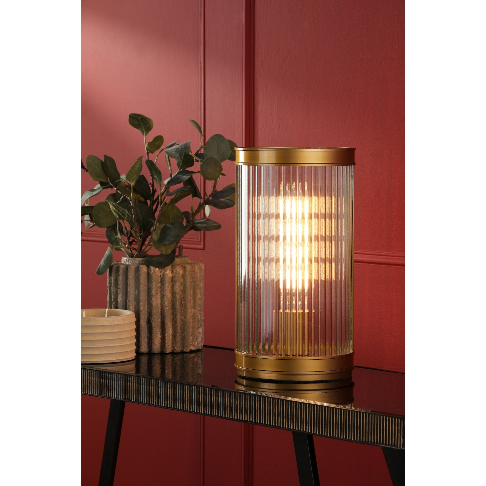Bianka Table Lamp In Bronze Finish With Ribbed Glass Shade BIA4263