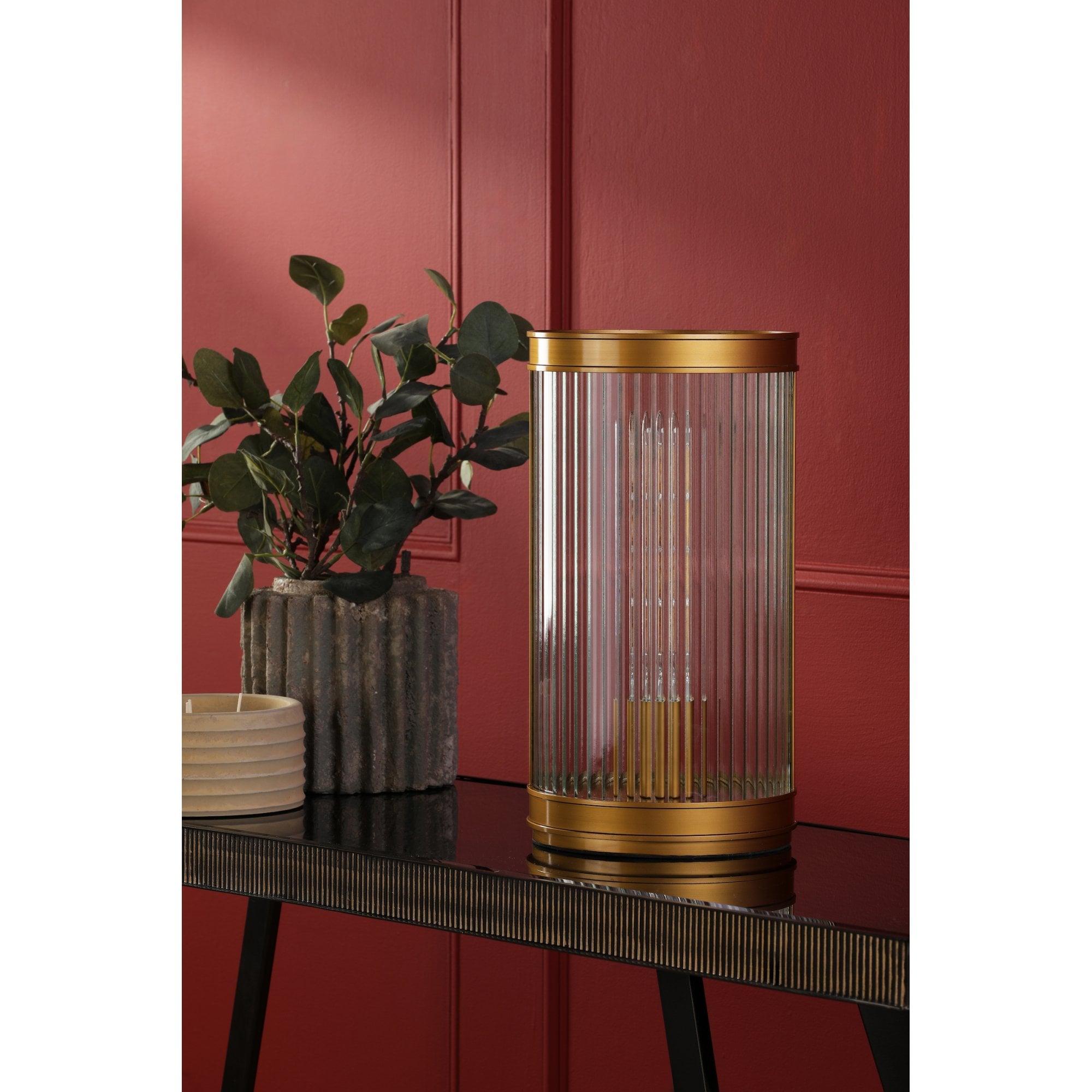 Bianka Table Lamp In Bronze Finish With Ribbed Glass Shade BIA4263