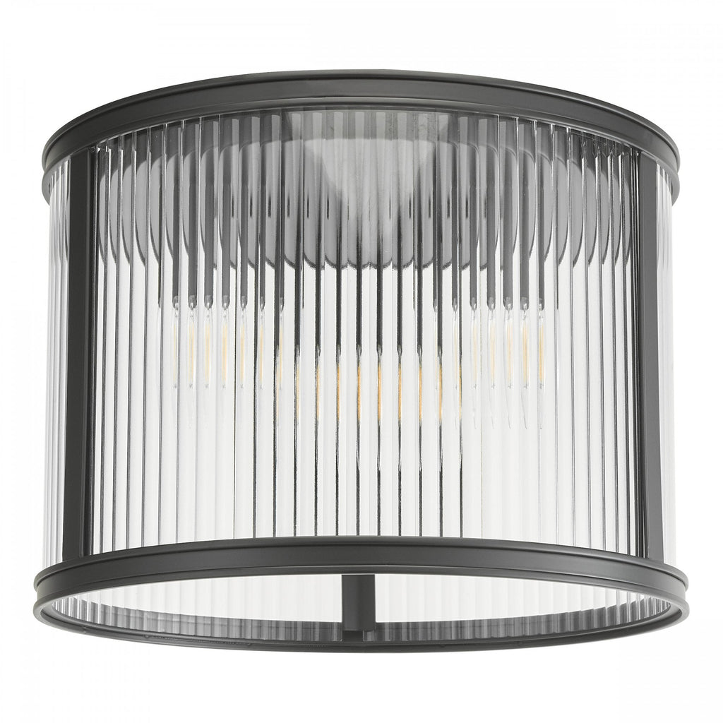 Bianka 3 Light Flush Ceiling Light In Matt Black Finish With Ribbed Glass Panels BIA5322