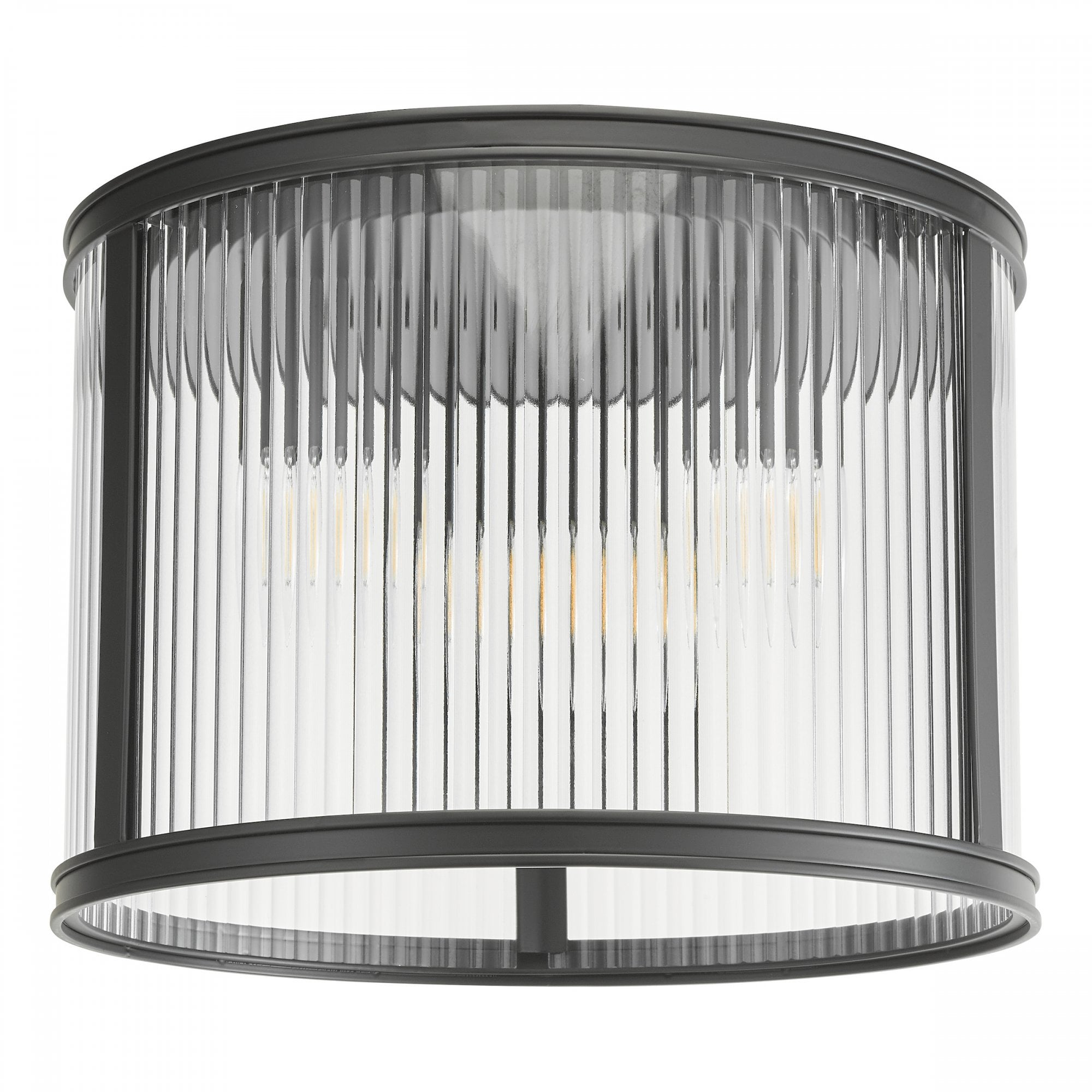 Bianka 3 Light Flush Ceiling Light In Matt Black Finish With Ribbed Glass Panels BIA5322