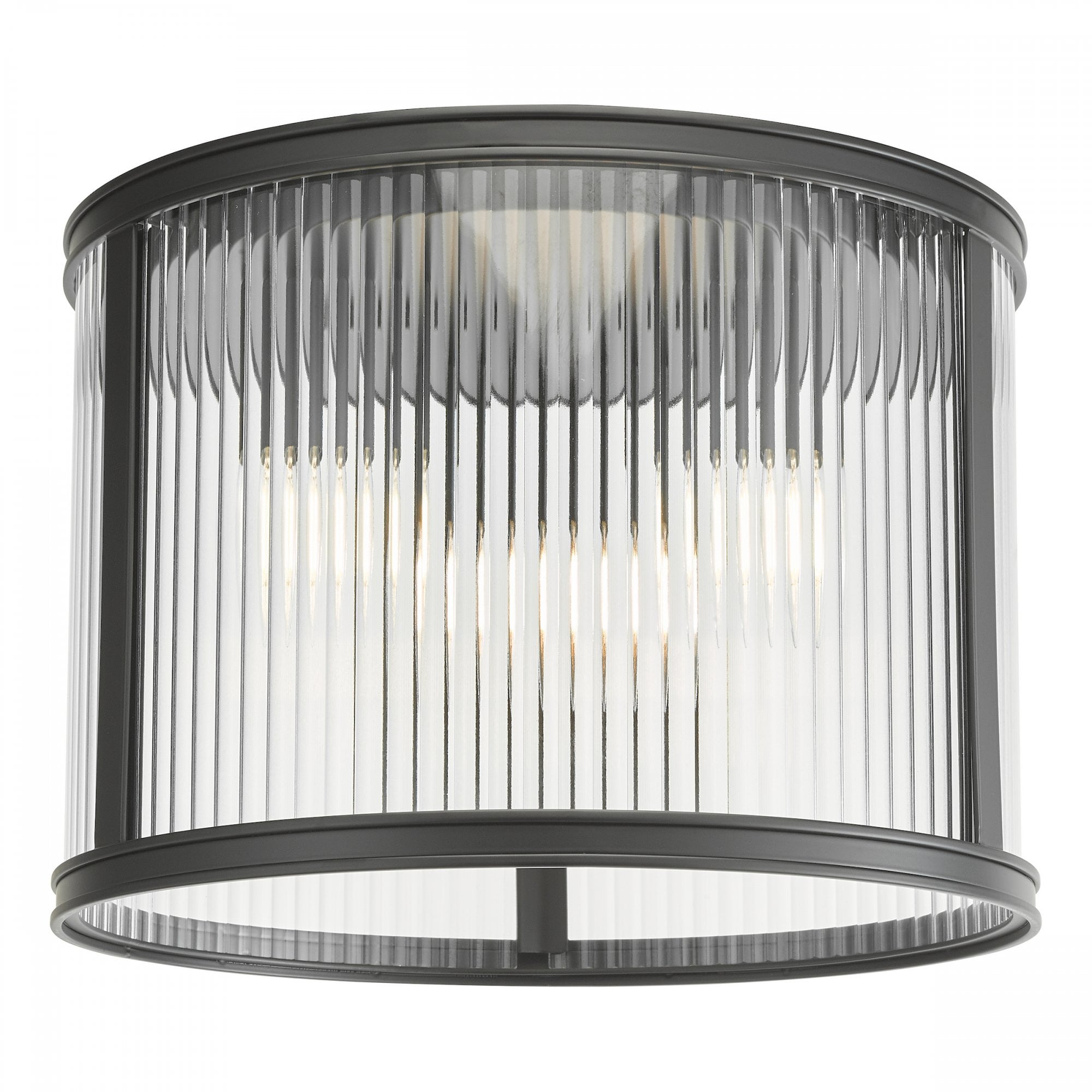 Bianka 3 Light Flush Ceiling Light In Matt Black Finish With Ribbed Glass Panels BIA5322