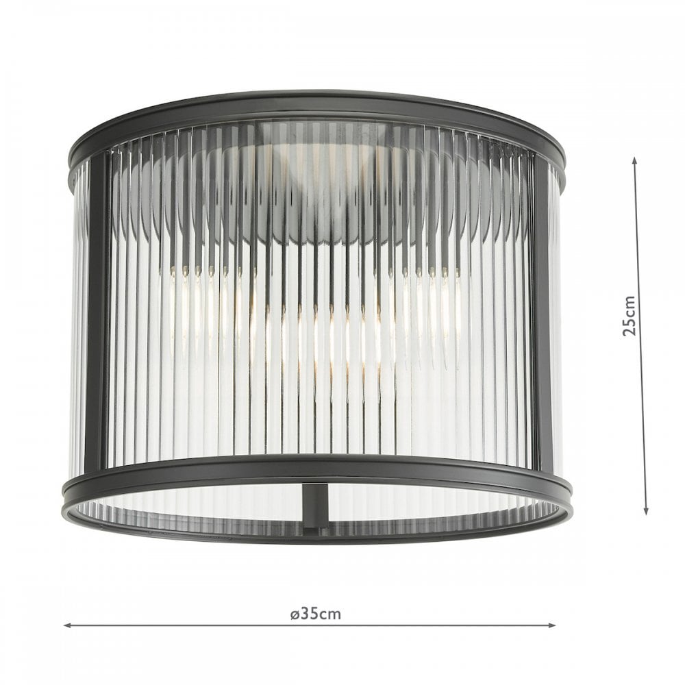 Bianka 3 Light Flush Ceiling Light In Matt Black Finish With Ribbed Glass Panels BIA5322