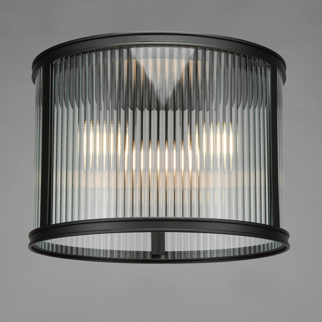 Bianka 3 Light Flush Ceiling Light In Matt Black Finish With Ribbed Glass Panels BIA5322