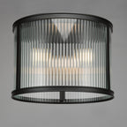Bianka 3 Light Flush Ceiling Light In Matt Black Finish With Ribbed Glass Panels BIA5322