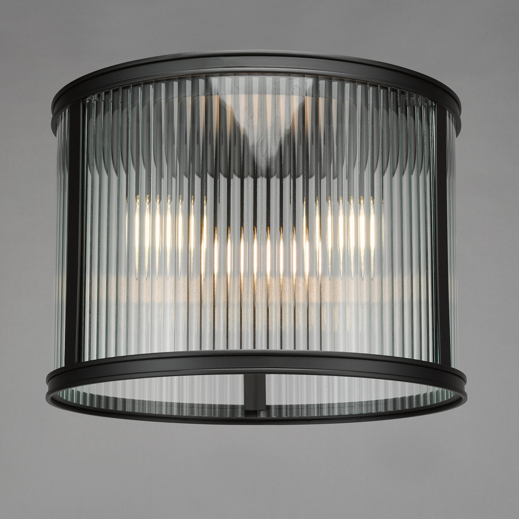 Bianka 3 Light Flush Ceiling Light In Matt Black Finish With Ribbed Glass Panels BIA5322