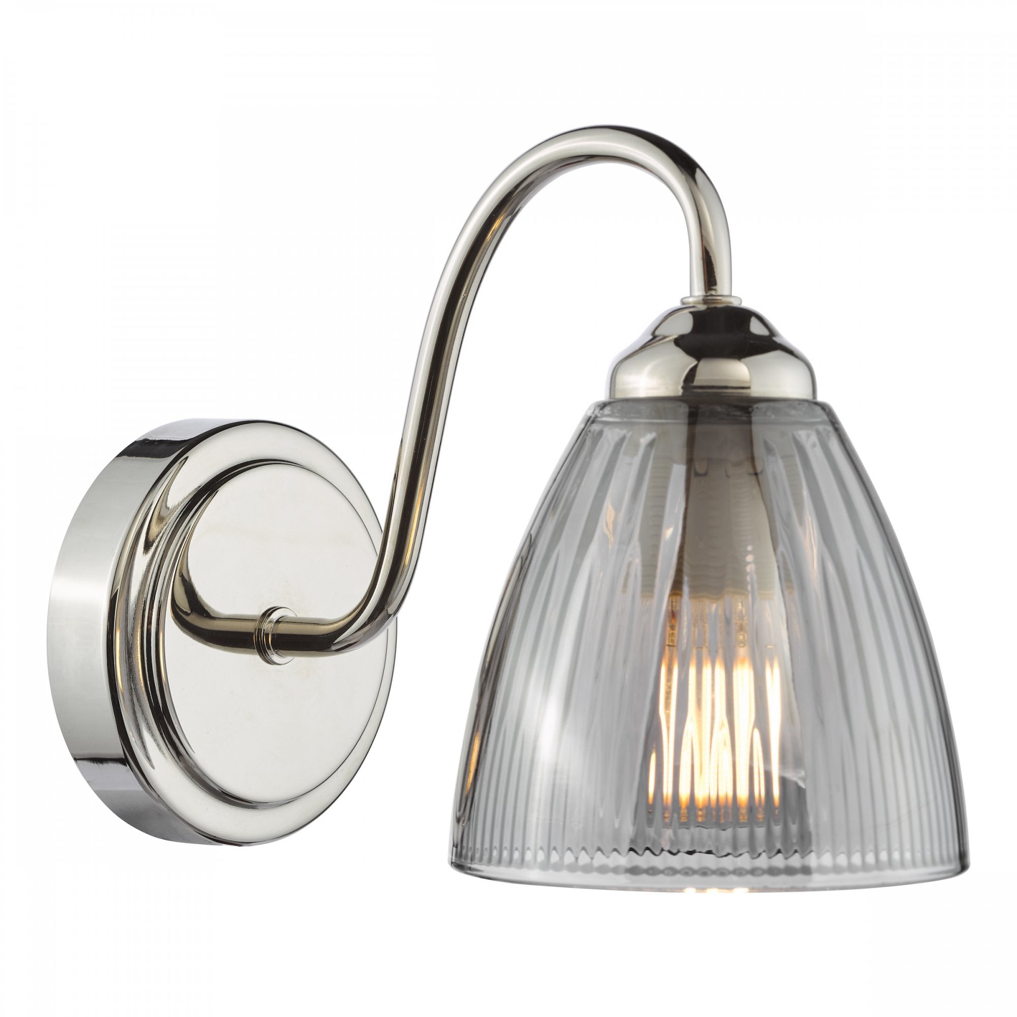 Glynis Wall Light In Polished Nickel Finish With Smoked Ribbed Glass Shade GLY0738