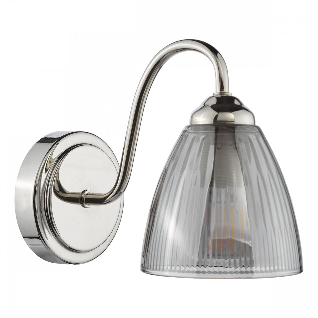 Glynis Wall Light In Polished Nickel Finish With Smoked Ribbed Glass Shade GLY0738