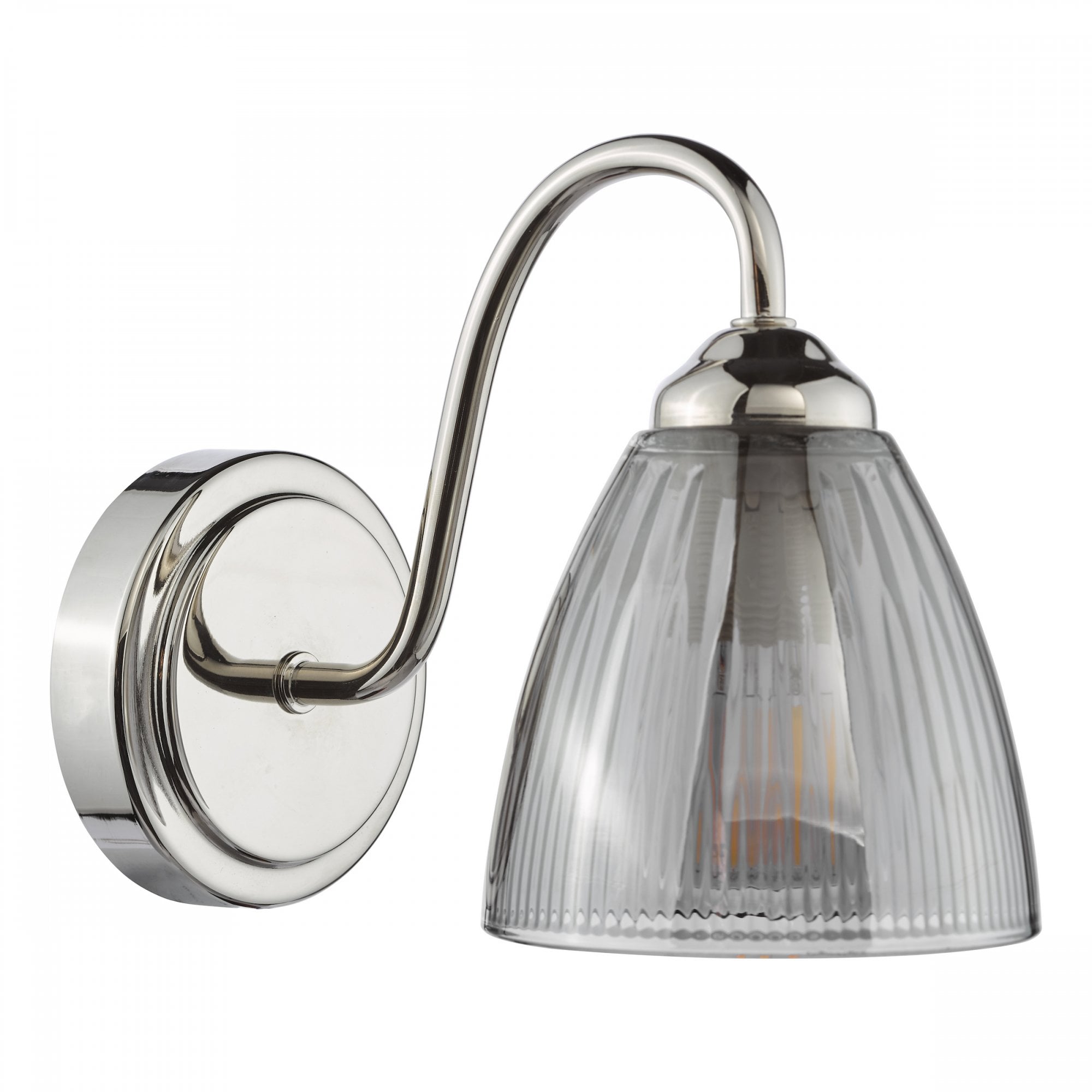 Glynis Wall Light In Polished Nickel Finish With Smoked Ribbed Glass Shade GLY0738