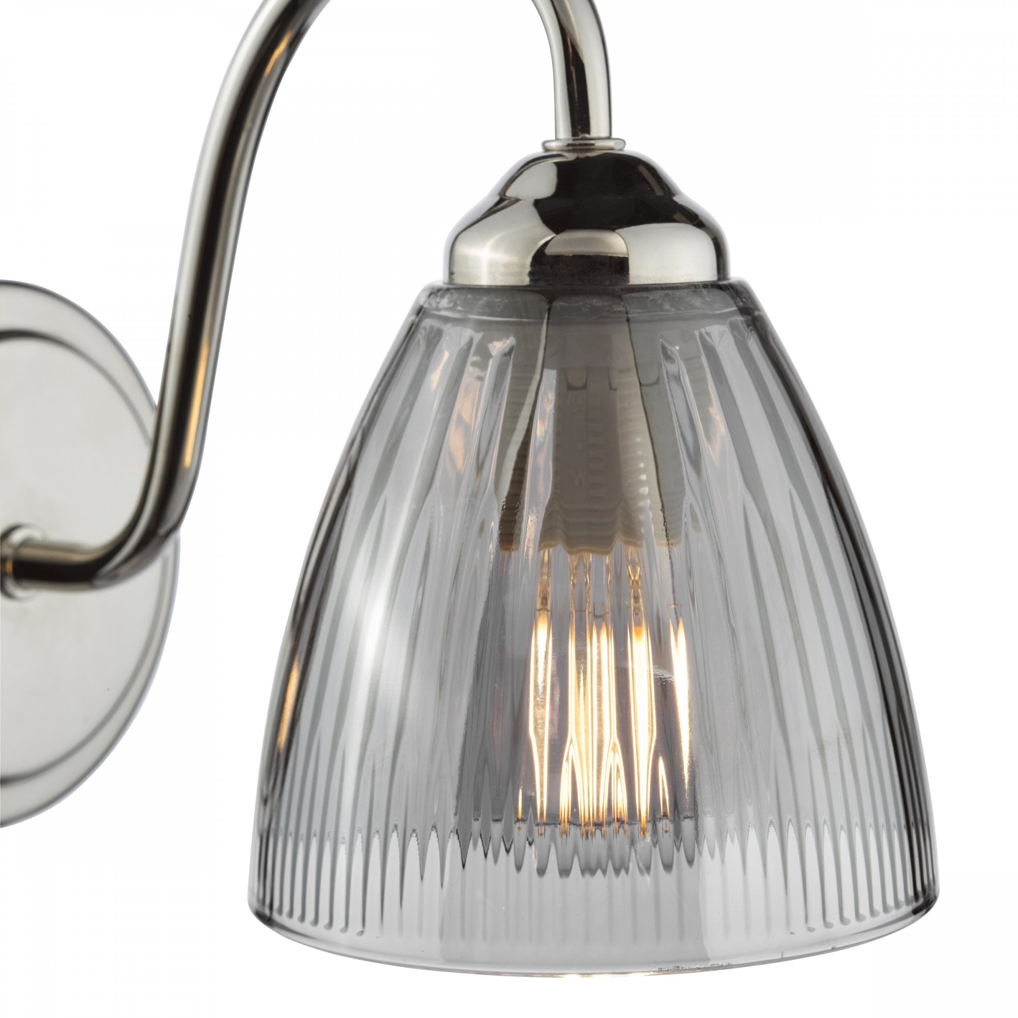 Glynis Wall Light In Polished Nickel Finish With Smoked Ribbed Glass Shade GLY0738