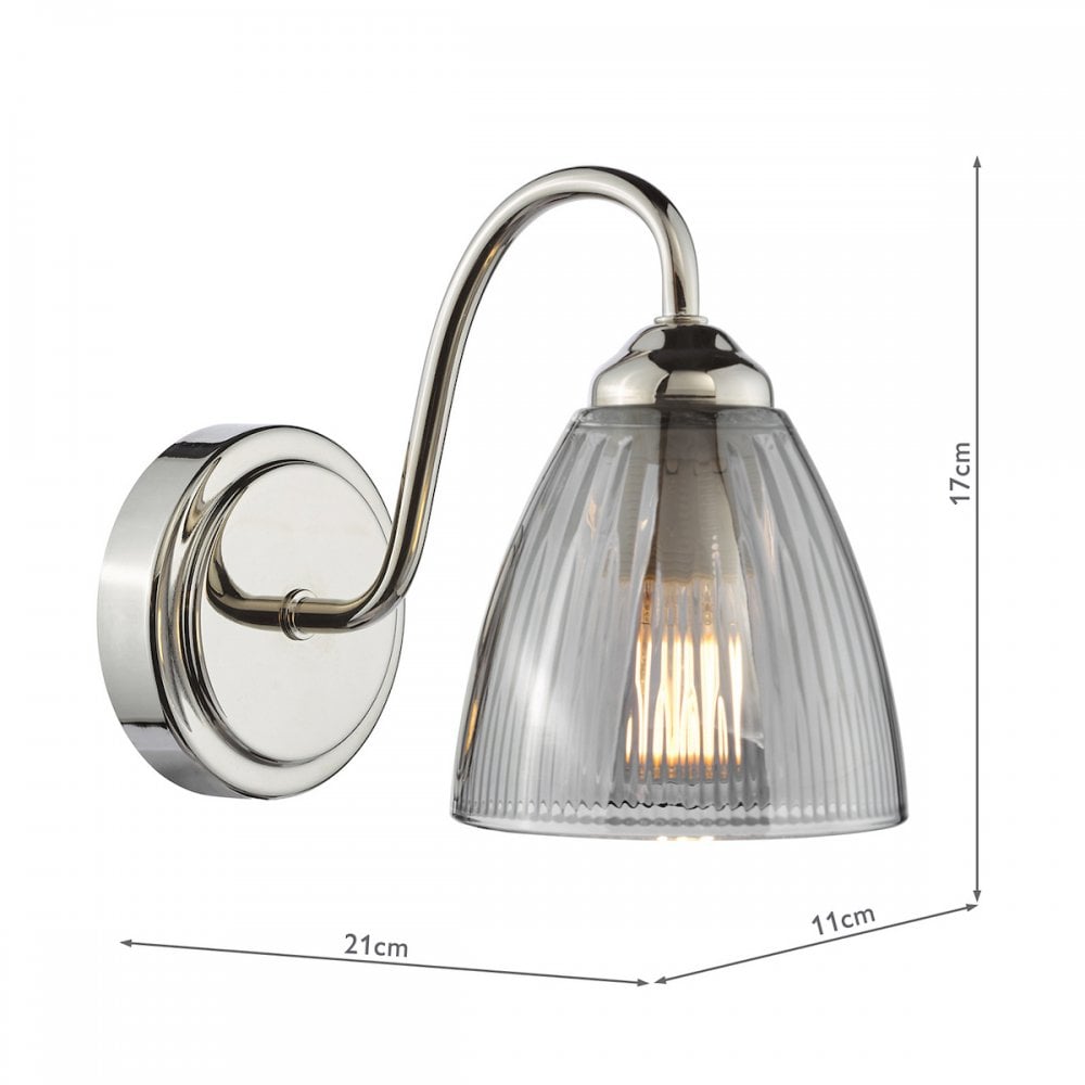 Glynis Wall Light In Polished Nickel Finish With Smoked Ribbed Glass Shade GLY0738