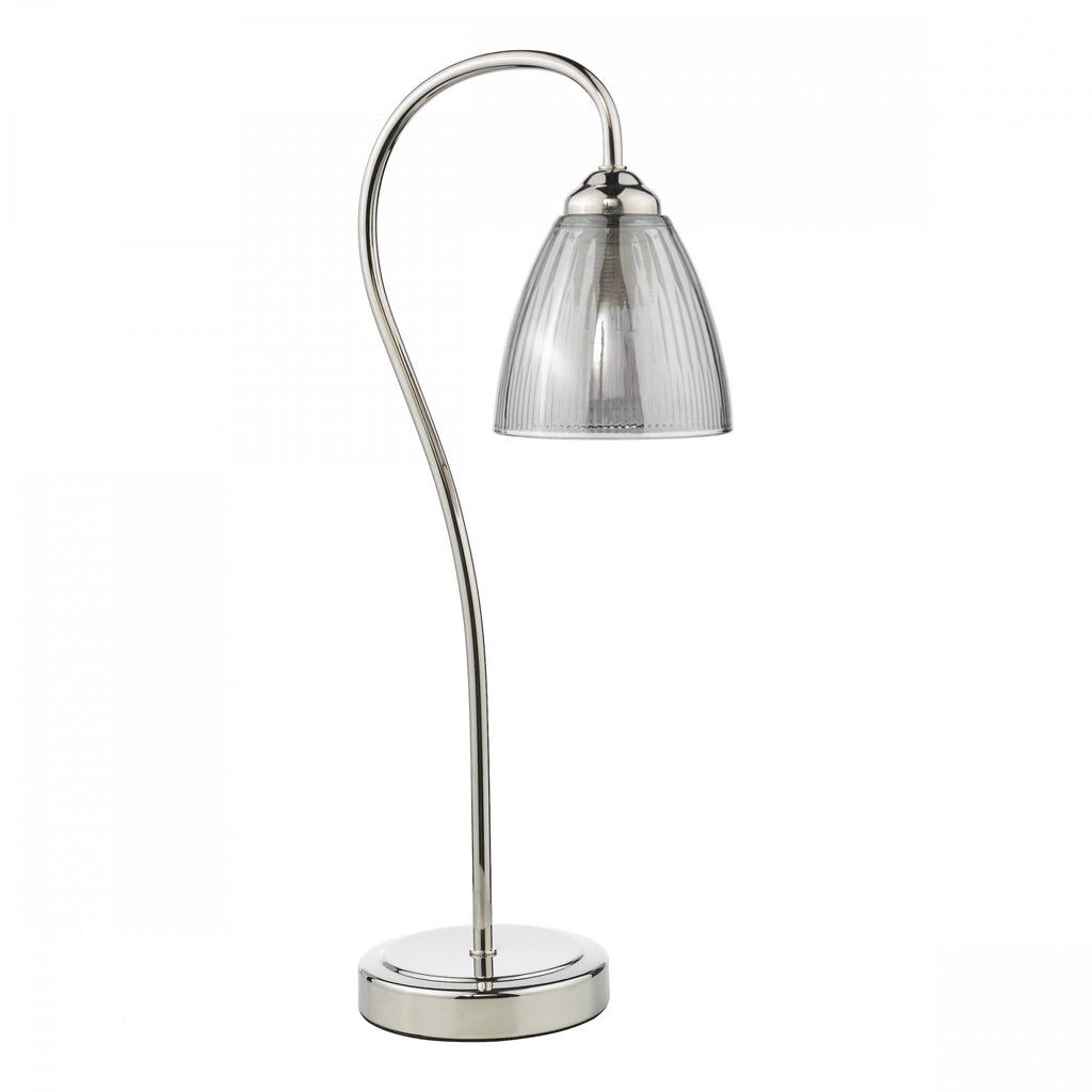Glynis Table Lamp In Polished Nickel With Smoked Ribbed Glass Shade GLY4238