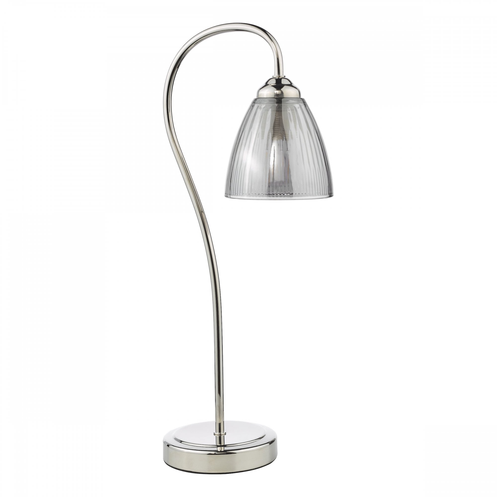 Glynis Table Lamp In Polished Nickel With Smoked Ribbed Glass Shade GLY4238