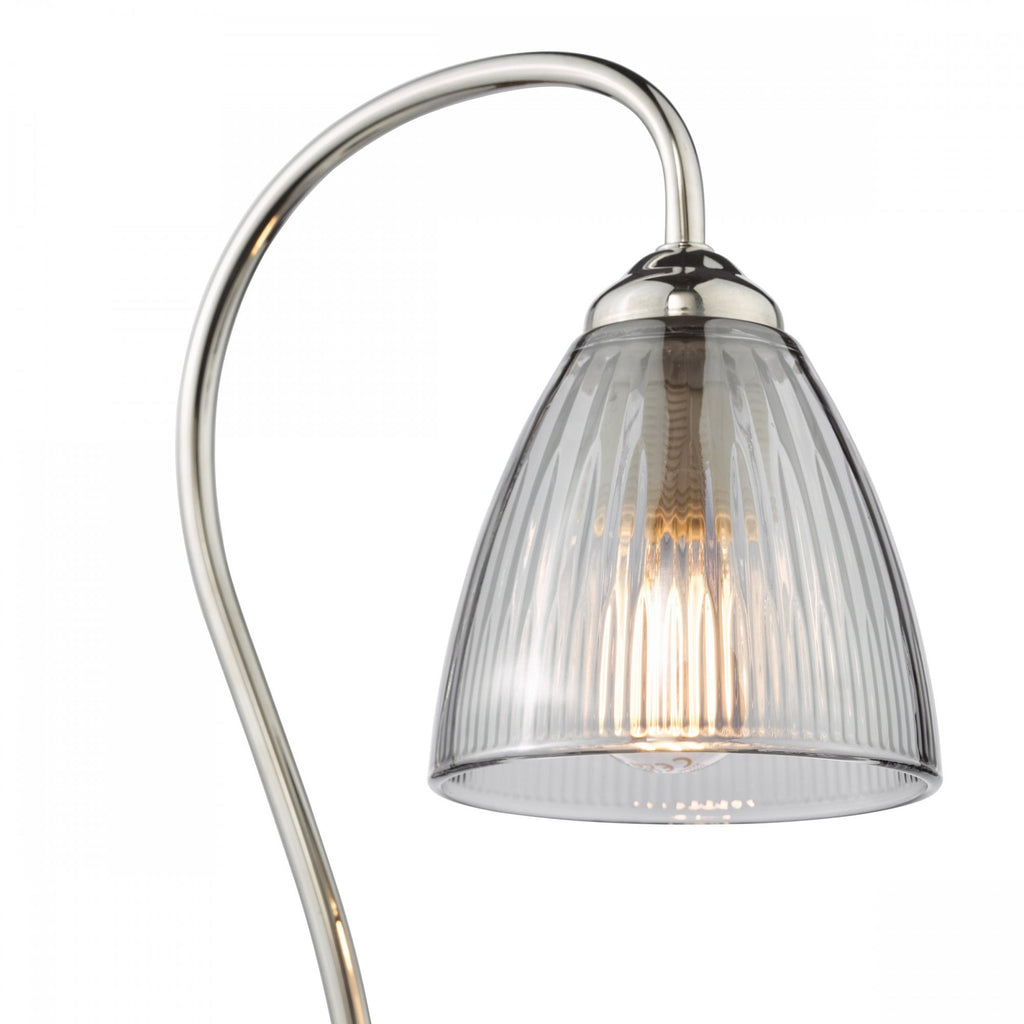 Glynis Table Lamp In Polished Nickel With Smoked Ribbed Glass Shade GLY4238
