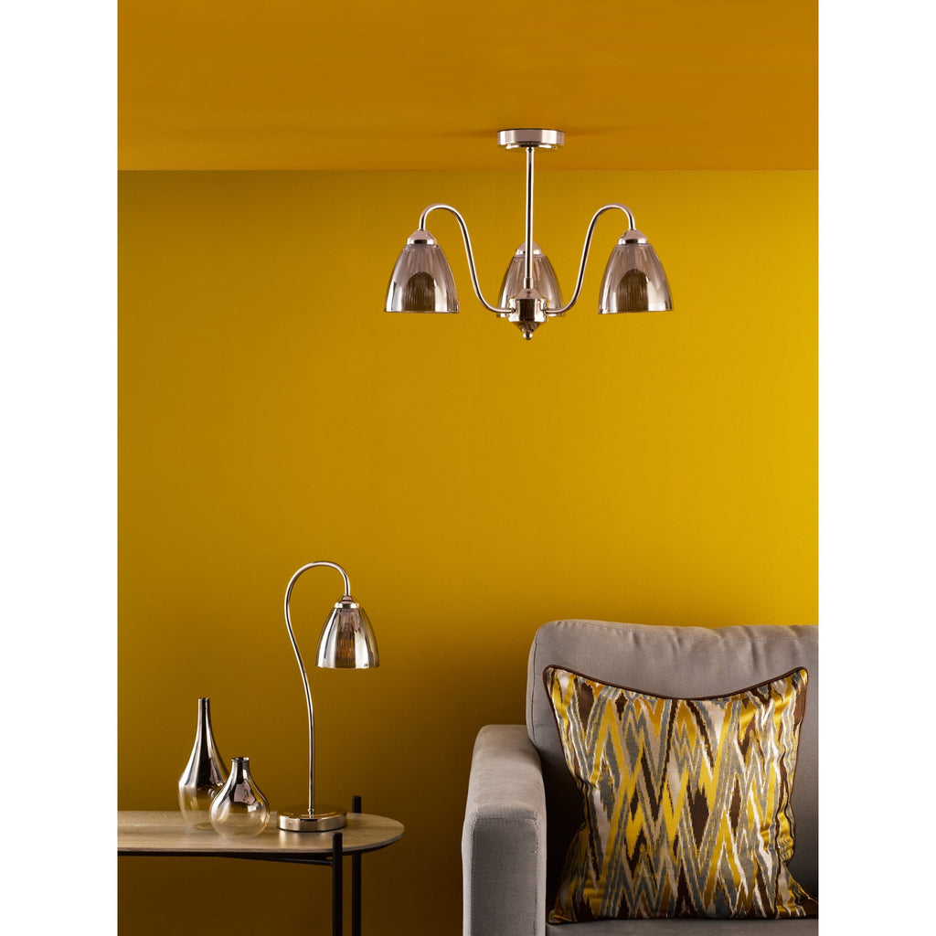 Glynis Table Lamp In Polished Nickel With Smoked Ribbed Glass Shade GLY4238
