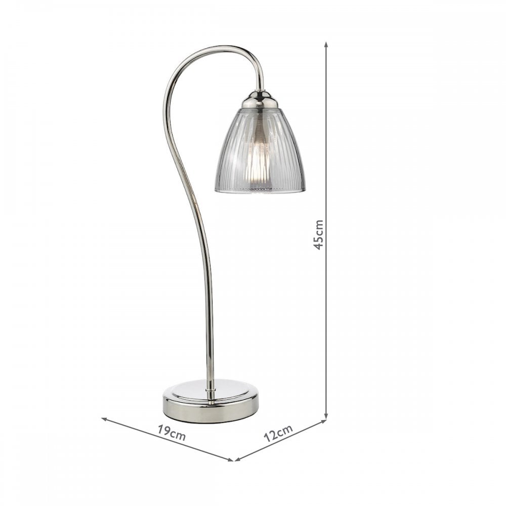 Glynis Table Lamp In Polished Nickel With Smoked Ribbed Glass Shade GLY4238