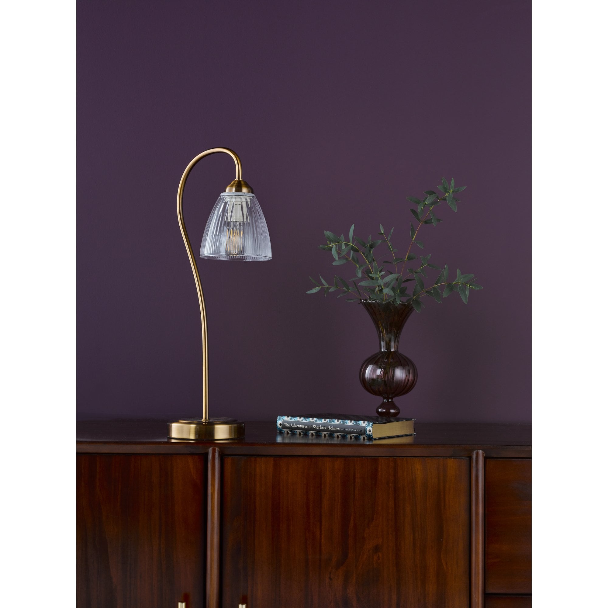 Glynis Table Lamp In Antique Bronze Finish With Ribbed Glass Shade GLY4263