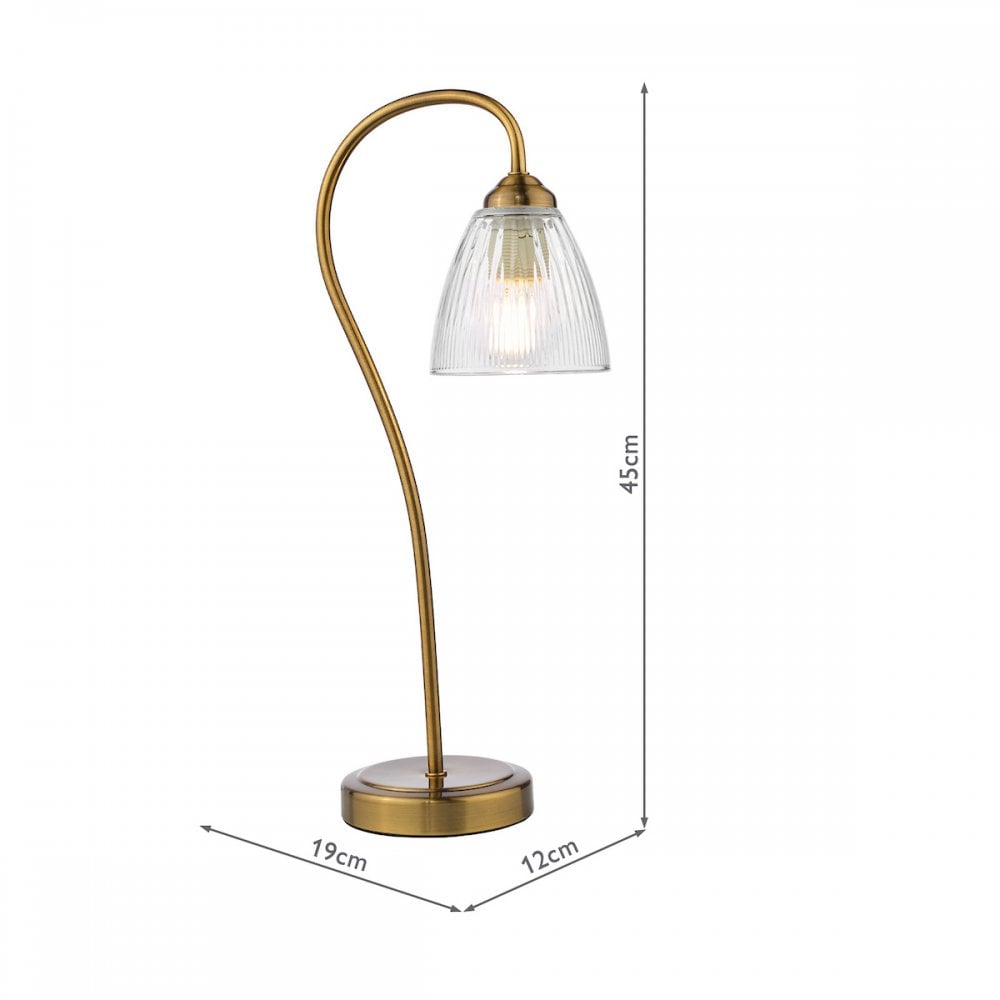 Glynis Table Lamp In Antique Bronze Finish With Ribbed Glass Shade GLY4263