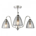 Glynis 3 Light Semi Flush Ceiling Light In Polished Nickel With Smoked Ribbed Glass GLY5338