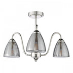 Glynis 3 Light Semi Flush Ceiling Light In Polished Nickel With Smoked Ribbed Glass GLY5338