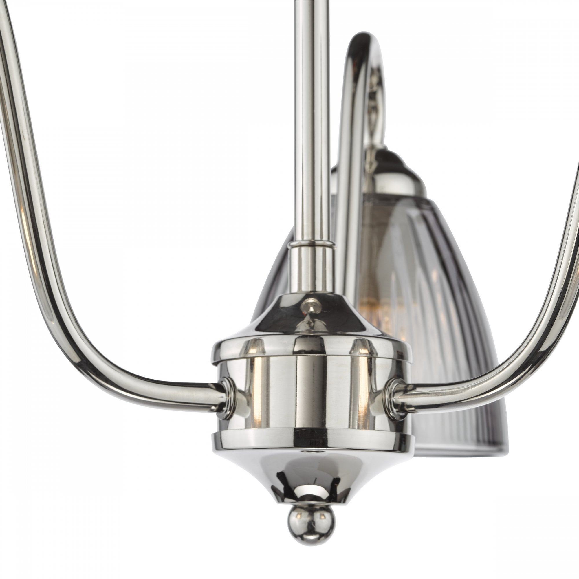 Glynis 3 Light Semi Flush Ceiling Light In Polished Nickel With Smoked Ribbed Glass GLY5338