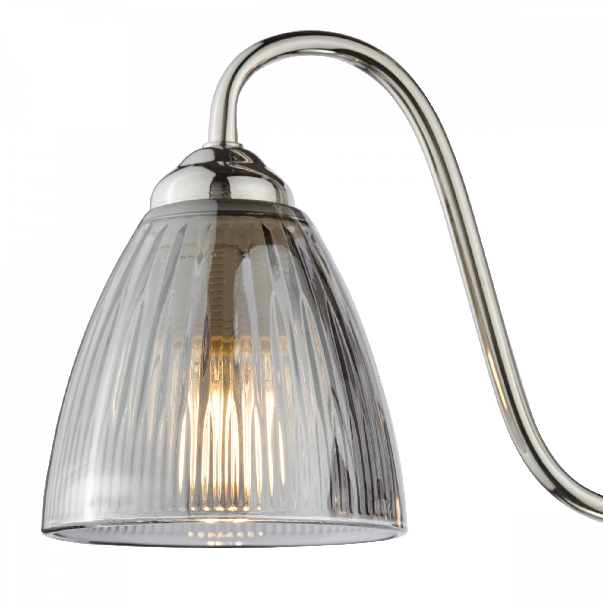 Glynis 3 Light Semi Flush Ceiling Light In Polished Nickel With Smoked Ribbed Glass GLY5338
