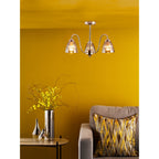 Glynis 3 Light Semi Flush Ceiling Light In Polished Nickel With Smoked Ribbed Glass GLY5338