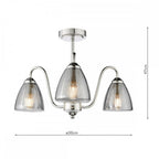 Glynis 3 Light Semi Flush Ceiling Light In Polished Nickel With Smoked Ribbed Glass GLY5338