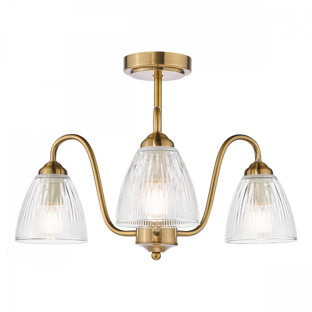 Glynis 3 Light Semi Flush Ceiling Light In Antique Bronze Finish With Ribbed Glass Shades GLY5363