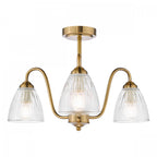 Glynis 3 Light Semi Flush Ceiling Light In Antique Bronze Finish With Ribbed Glass Shades GLY5363