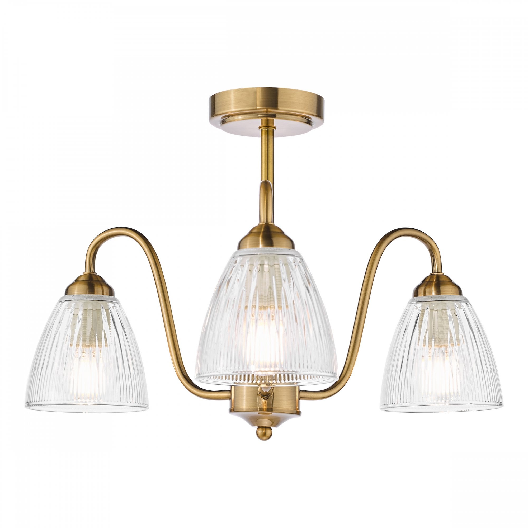 Glynis 3 Light Semi Flush Ceiling Light In Antique Bronze Finish With Ribbed Glass Shades GLY5363