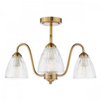 Glynis 3 Light Semi Flush Ceiling Light In Antique Bronze Finish With Ribbed Glass Shades GLY5363