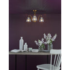 Glynis 3 Light Semi Flush Ceiling Light In Antique Bronze Finish With Ribbed Glass Shades GLY5363