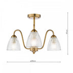 Glynis 3 Light Semi Flush Ceiling Light In Antique Bronze Finish With Ribbed Glass Shades GLY5363