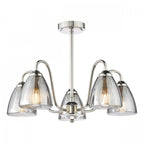 Glynis 5 Light Semi Flush Ceiling Light In Polished Nickel With Smoked Ribbed Glass GLY5438