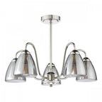 Glynis 5 Light Semi Flush Ceiling Light In Polished Nickel With Smoked Ribbed Glass GLY5438