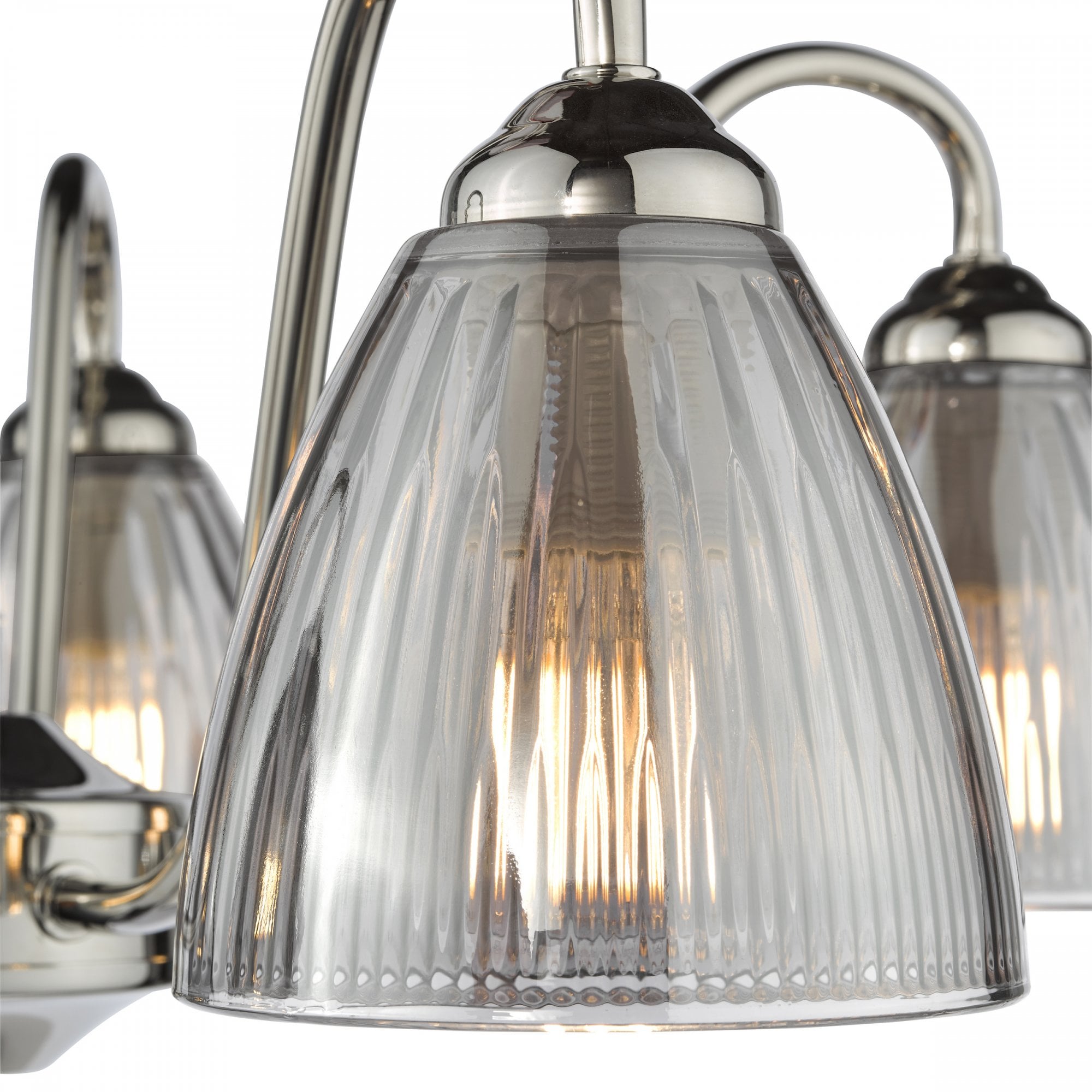 Glynis 5 Light Semi Flush Ceiling Light In Polished Nickel With Smoked Ribbed Glass GLY5438
