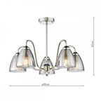 Glynis 5 Light Semi Flush Ceiling Light In Polished Nickel With Smoked Ribbed Glass GLY5438