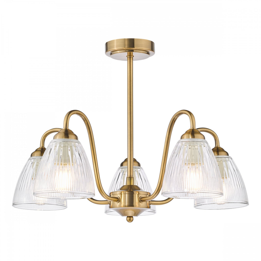 Glynis 5 Light Semi Flush Ceiling Light In Brushed Bronze With Ribbed Glass Shade GLY5463