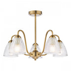 Glynis 5 Light Semi Flush Ceiling Light In Brushed Bronze With Ribbed Glass Shade GLY5463