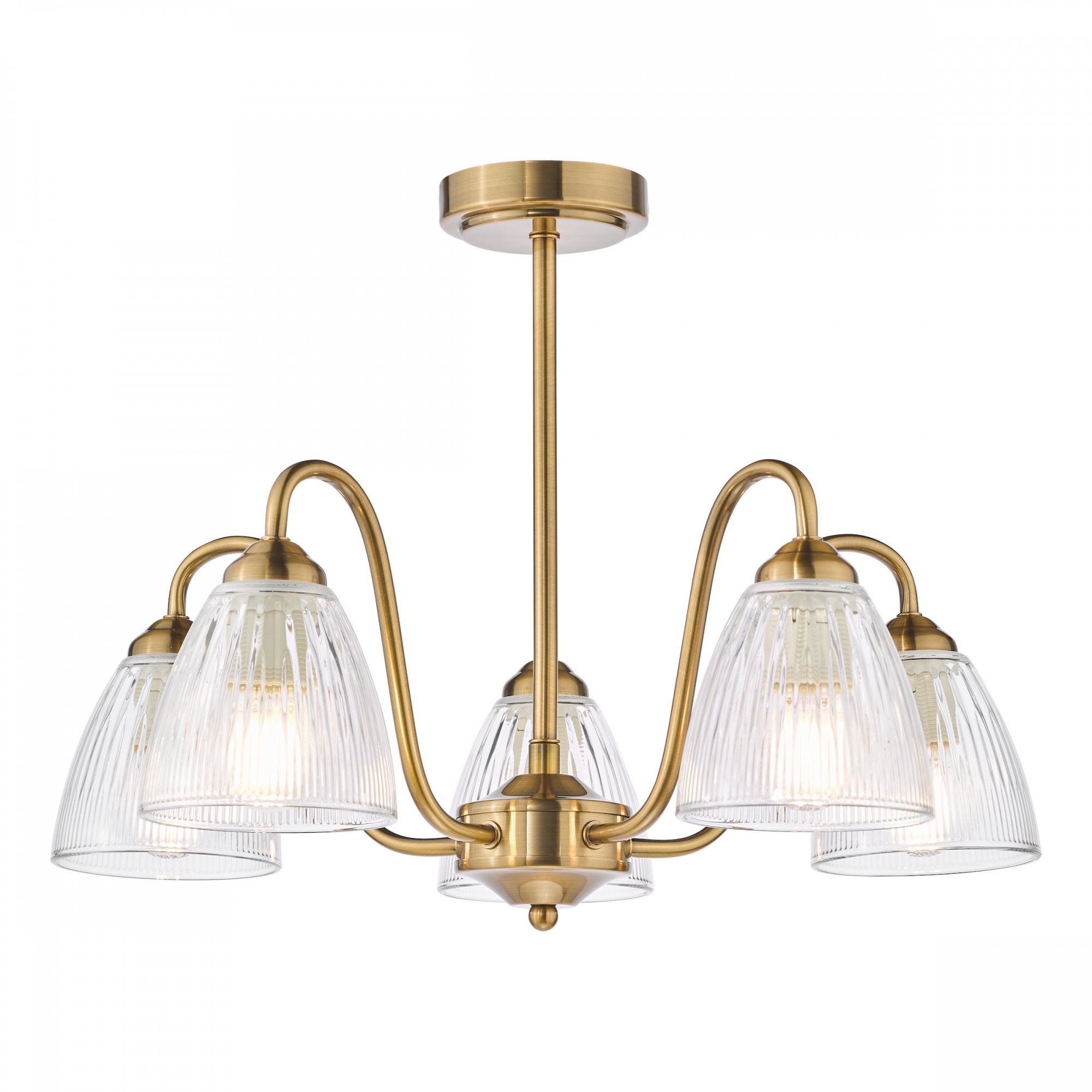 Glynis 5 Light Semi Flush Ceiling Light In Brushed Bronze With Ribbed Glass Shade GLY5463