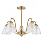 Glynis 5 Light Semi Flush Ceiling Light In Brushed Bronze With Ribbed Glass Shade GLY5463