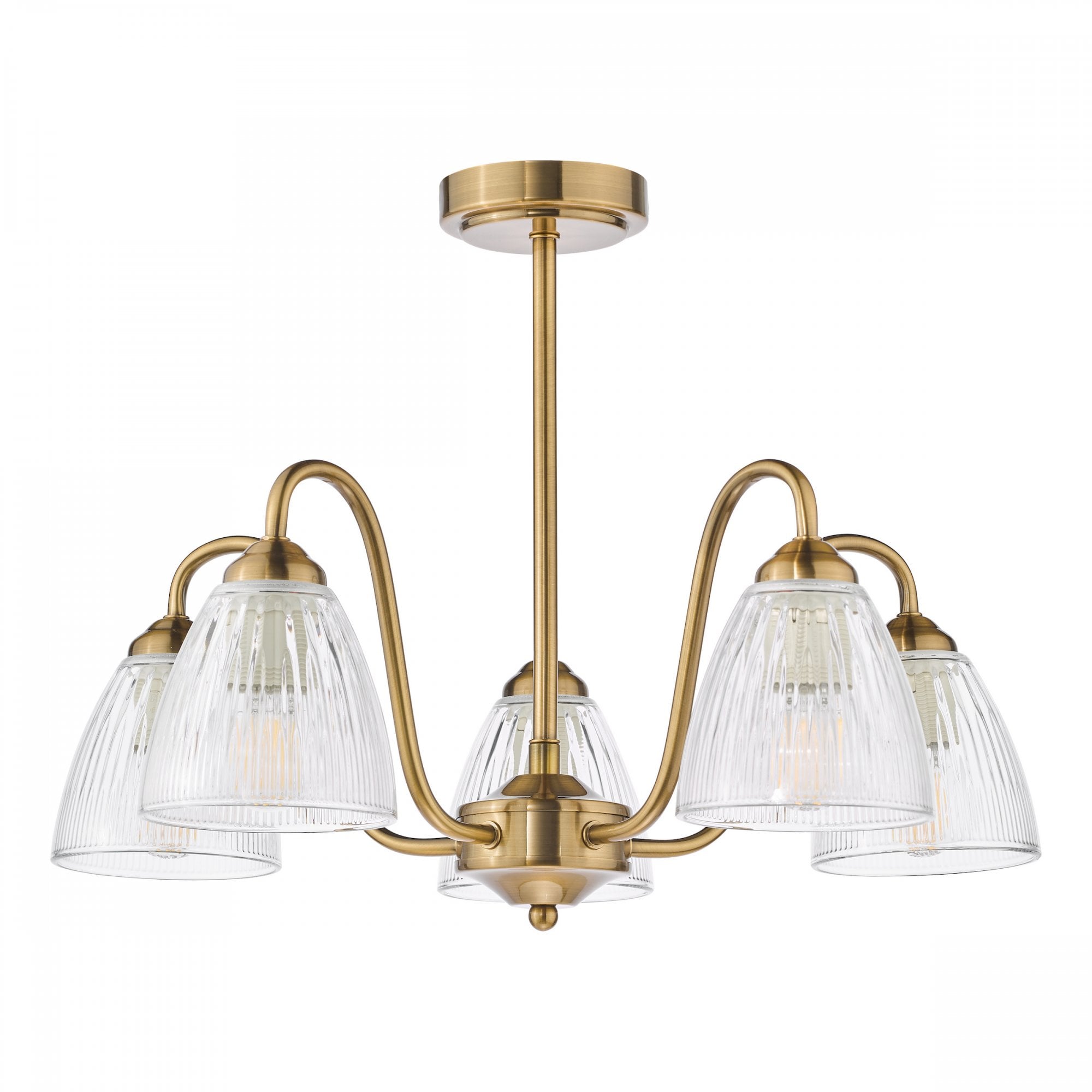 Glynis 5 Light Semi Flush Ceiling Light In Brushed Bronze With Ribbed Glass Shade GLY5463