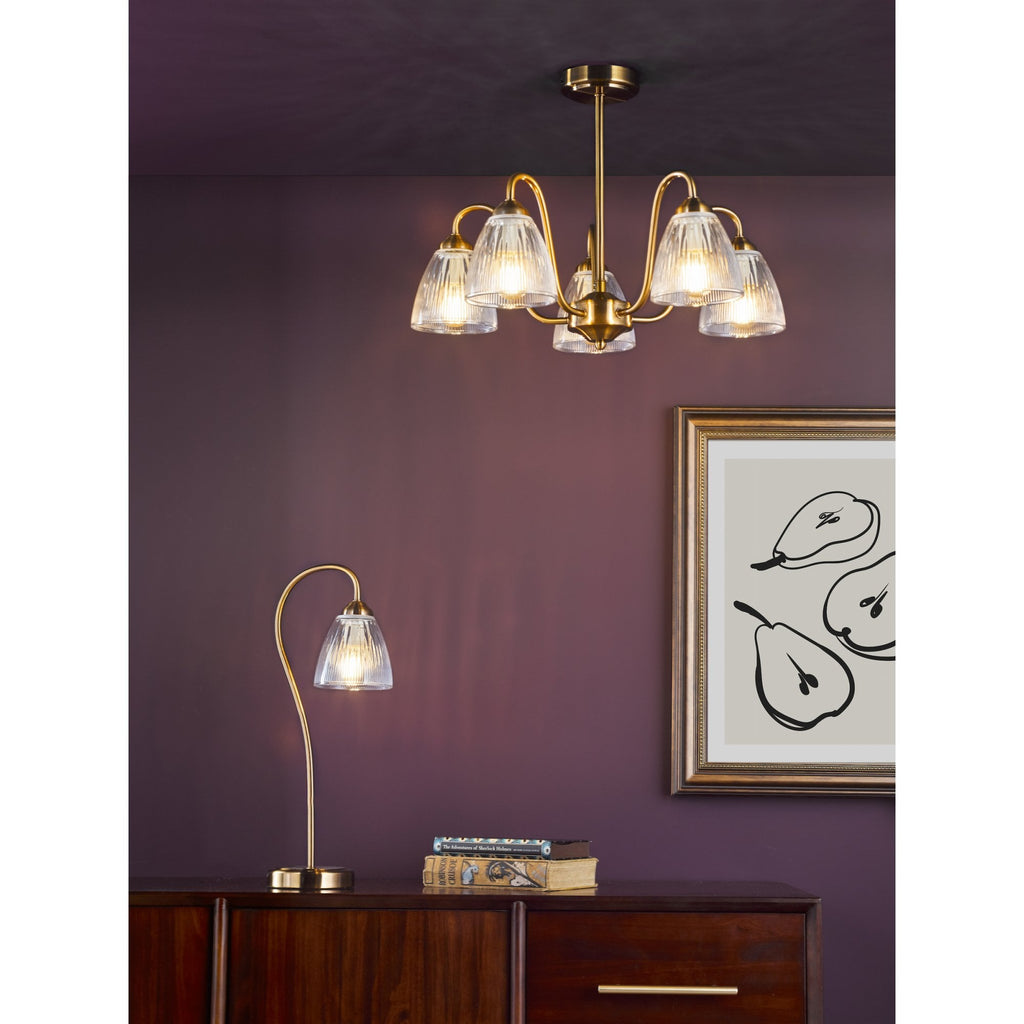 Glynis 5 Light Semi Flush Ceiling Light In Brushed Bronze With Ribbed Glass Shade GLY5463