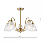 Glynis 5 Light Semi Flush Ceiling Light In Brushed Bronze With Ribbed Glass Shade GLY5463