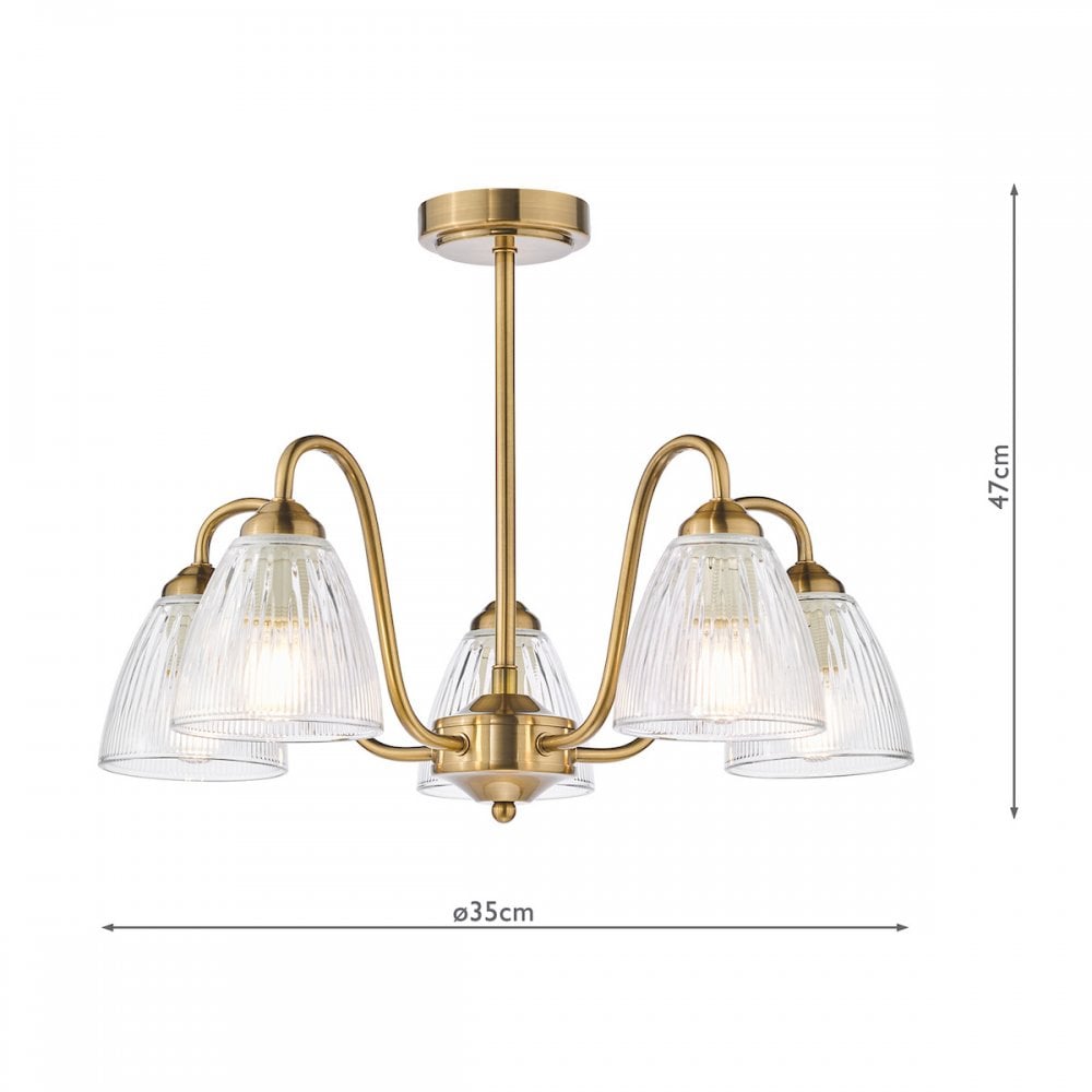 Glynis 5 Light Semi Flush Ceiling Light In Brushed Bronze With Ribbed Glass Shade GLY5463