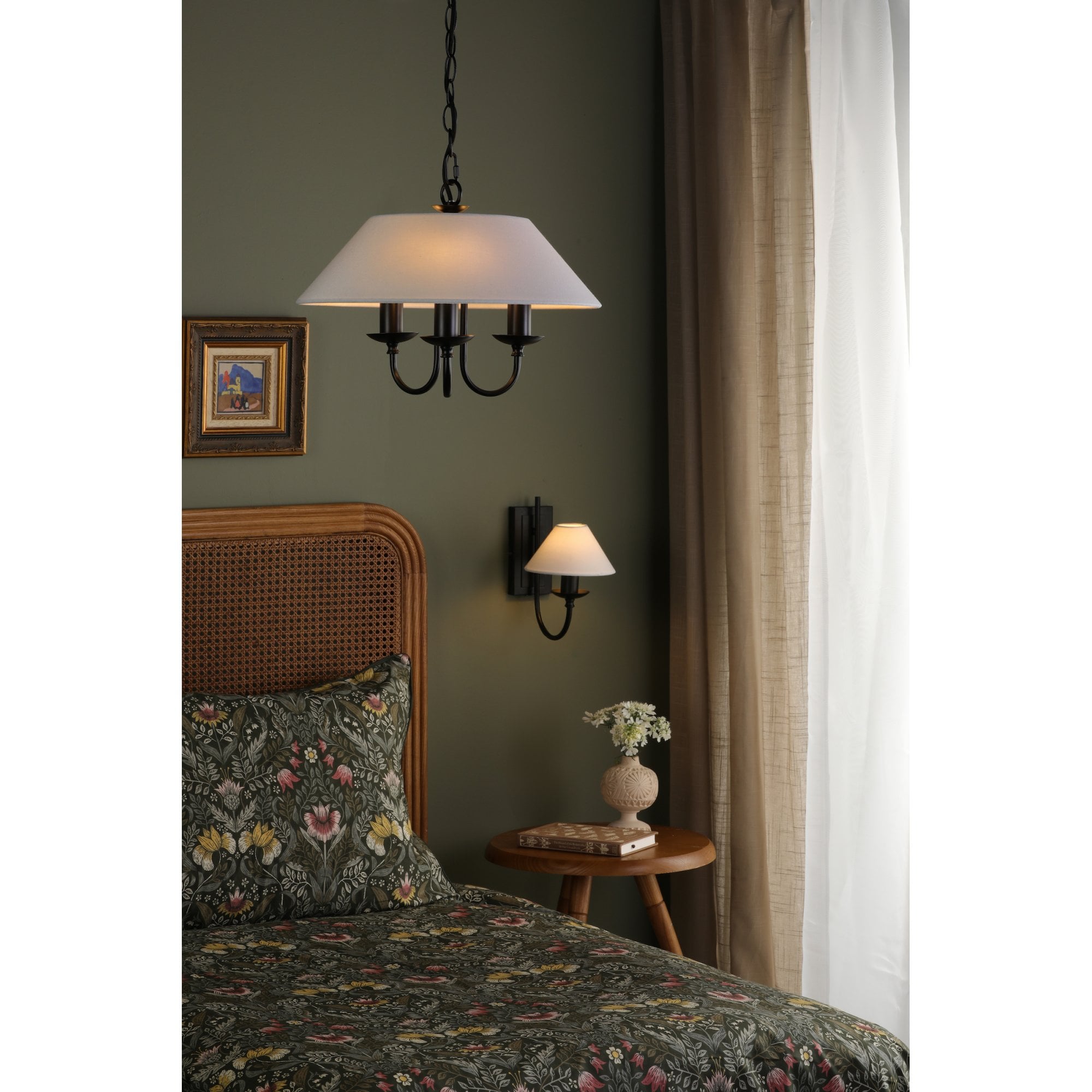 Sivan Elegant 3 Light Ceiling Pendant Light In Matt Black Finish With Linen Shade SIV0322