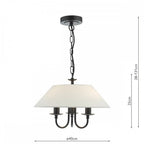 Sivan Elegant 3 Light Ceiling Pendant Light In Matt Black Finish With Linen Shade SIV0322
