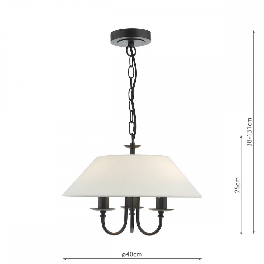 Sivan Elegant 3 Light Ceiling Pendant Light In Matt Black Finish With Linen Shade SIV0322